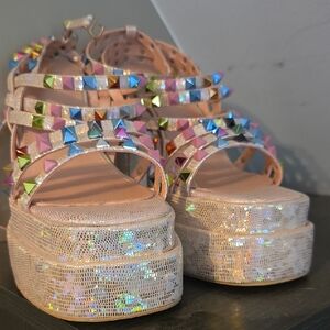 Multicolor Studded Platform Sandals